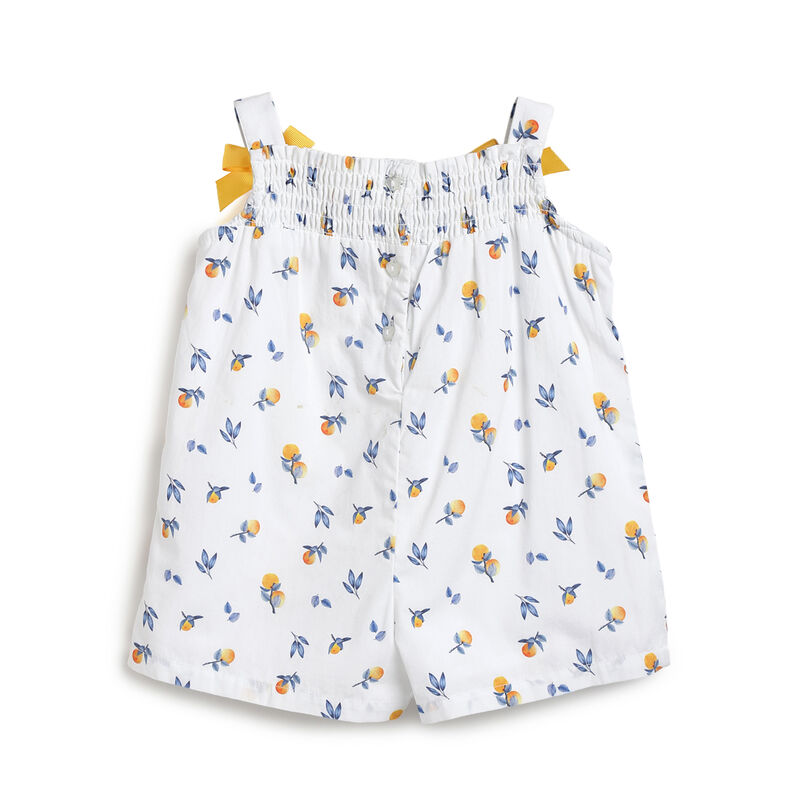 Girls White Printed Outfit with Short Dungaree image number 1